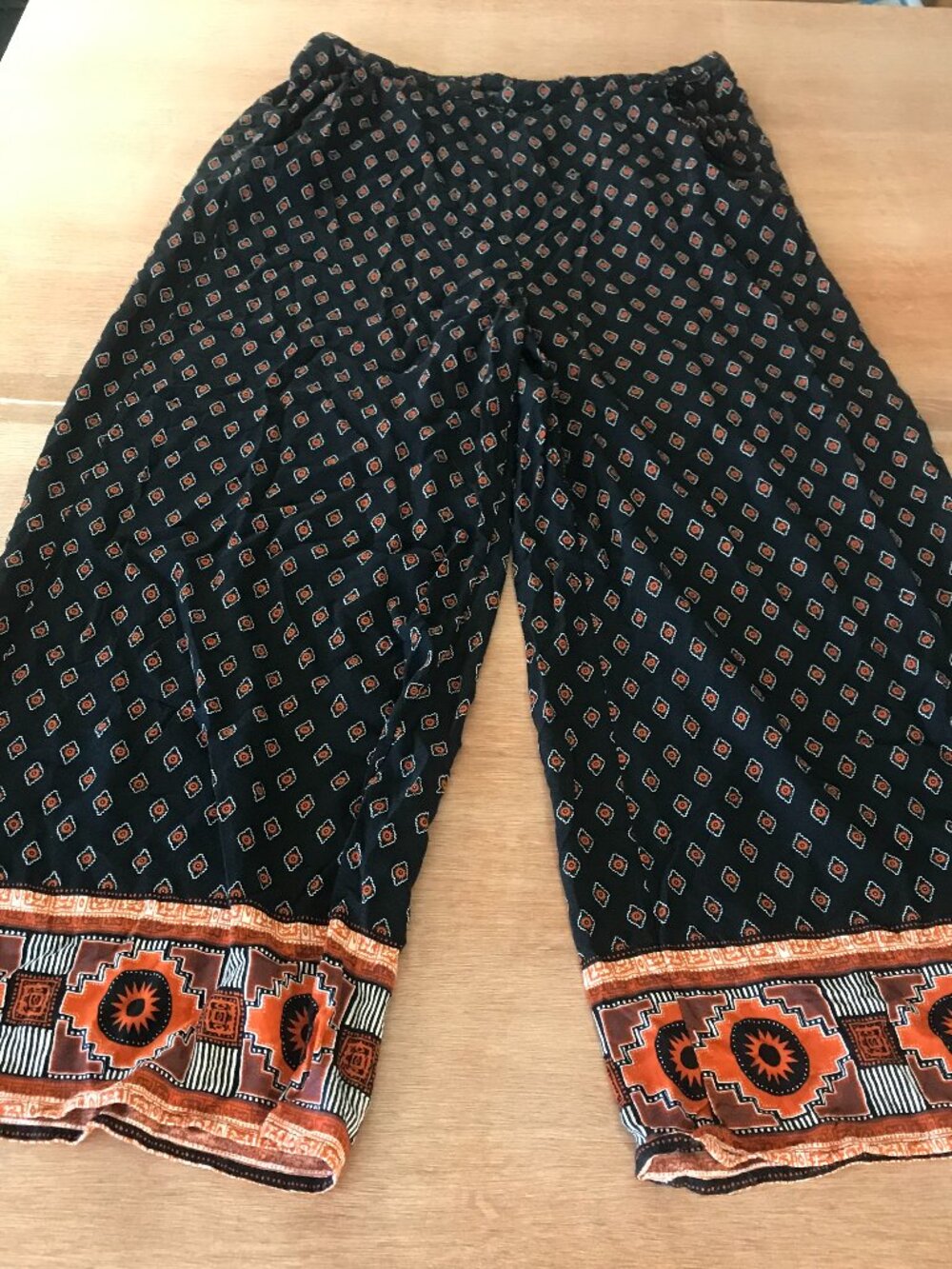 Rip Curl Pacific Dreams Wide Leg Pants Women XL Black Geometric Aztec Pocket